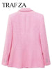 TRAF ZA Elegant Woven Office Commuter Casual Straight Fit Women's Blazer Pink Sweet Double Breasted Ladies Blazer