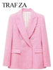 TRAF ZA Elegant Woven Office Commuter Casual Straight Fit Women's Blazer Pink Sweet Double Breasted Ladies Blazer