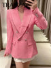 TRAF ZA Elegant Woven Office Commuter Casual Straight Fit Women's Blazer Pink Sweet Double Breasted Ladies Blazer