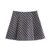 TRAF ZA Suits With Skirt Tweed Plaid Texture Double Breasted Jacket Elegant High Waist Skirt Female Suit Office Lady