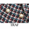 TRAF ZA Suits With Skirt Tweed Plaid Texture Double Breasted Jacket Elegant High Waist Skirt Female Suit Office Lady