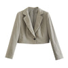 TRAF ZA Women 2023 Commute Beige Linen Cropped Blazer Elegant Chic Office Business Suit Jacket Single Button Ladies Short Coat