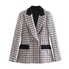 TRAF ZA Women's Coat Classic Double Breasted Plaid Texture Notched Blazer Long Sleeve Top Office Lady Elegant Jacket