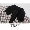 TRAF ZA Women's Coat Classic Double Breasted Plaid Texture Notched Blazer Long Sleeve Top Office Lady Elegant Jacket