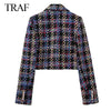 TRAF ZA Women's Office Plaid Lapel Long Sleeve Double Breasted Women's Blazer Autumn Elegant Retro Suit Long Sleeve Suit