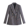 TRAF ZA Women's Suits With Skirt Tweed Plaid Texture Double Breasted Jacket Office Chic High Waist Skirt Female Suits