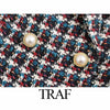 TRAF ZA Women's Suits With Skirt Tweed Plaid Texture Double Breasted Jacket Office Chic High Waist Skirt Female Suits