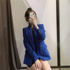 TRAF Za 2022 Blue Blazer Women Long Sleeve Textured Double Breasted Loose Blazers Woman Plaid Coat Female Blazer Set