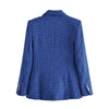TRAF Za 2022 Blue Blazer Women Long Sleeve Textured Double Breasted Loose Blazers Woman Plaid Coat Female Blazer Set