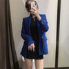 TRAF Za 2022 Blue Blazer Women Long Sleeve Textured Double Breasted Loose Blazers Woman Plaid Coat Female Blazer Set