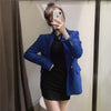 TRAF Za 2022 Blue Blazer Women Long Sleeve Textured Double Breasted Loose Blazers Woman Plaid Coat Female Blazer Set