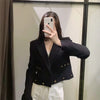 TRAF Za Black Blazer Women Button Cropped Blazer Woman Long Sleeve Short Jacket Autumn 2022 Double Breasted Jacket