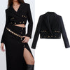 TRAF Za Black Blazer Women Button Cropped Blazer Woman Long Sleeve Short Jacket Autumn 2022 Double Breasted Jacket