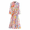 TRAF Za Green Long Dress Women Summer 2022  Print Shirt Dress Woman Belt Button Up Midi Dresses Vintage Casual Dresses