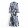 TRAF Za Green Long Dress Women Summer 2022  Print Shirt Dress Woman Belt Button Up Midi Dresses Vintage Casual Dresses