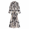 TRAF Za Green Long Dress Women Summer 2022  Print Shirt Dress Woman Belt Button Up Midi Dresses Vintage Casual Dresses