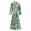 TRAF Za Green Long Dress Women Summer 2022  Print Shirt Dress Woman Belt Button Up Midi Dresses Vintage Casual Dresses
