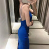 TRAF Za Pleated Dress Woman Blue Slip Dress Women Backless Ruched Summer Dresses 2022 Sleeveless Slim Sexy Party Dresses