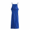 TRAF Za Pleated Dress Woman Blue Slip Dress Women Backless Ruched Summer Dresses 2022 Sleeveless Slim Sexy Party Dresses