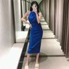 TRAF Za Pleated Dress Woman Blue Slip Dress Women Backless Ruched Summer Dresses 2022 Sleeveless Slim Sexy Party Dresses
