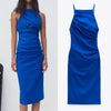 TRAF Za Pleated Dress Woman Blue Slip Dress Women Backless Ruched Summer Dresses 2022 Sleeveless Slim Sexy Party Dresses