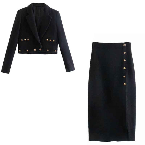 TRAF Za Set Woman Skirt Black Elegant Sets Long Skirt Female Suit 2 Piece Set Short Blazer Women Tweed Skirts Chic Midi Skirts