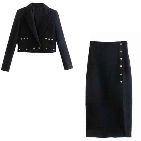 TRAF Za Set Woman Skirt Black Elegant Sets Long Skirt Female Suit 2 Piece Set Short Blazer Women Tweed Skirts Chic Midi Skirts