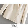 TRAF Za Women Office Wear Double Breasted Blazer Coat Vintage Long Sleeve Pockets Female Outerwear Chic Tops