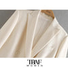 TRAF Za Women Office Wear Double Breasted Blazer Coat Vintage Long Sleeve Pockets Female Outerwear Chic Tops