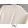 TRAF Za Women Office Wear Double Breasted Blazer Coat Vintage Long Sleeve Pockets Female Outerwear Chic Tops