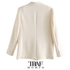 TRAF Za Women Office Wear Double Breasted Blazer Coat Vintage Long Sleeve Pockets Female Outerwear Chic Tops