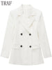 TRAF Zar 2023 White Blazer Women Double Breasted Spring Jacket Woman Contrast Elegant Long Sleeve Jackets Casual Female Blazer