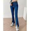 TVVOVVIN Korean Elasticity Split Distressed Jeans Women High Street Casual Washed Denim Bodycon Pants 9WYP