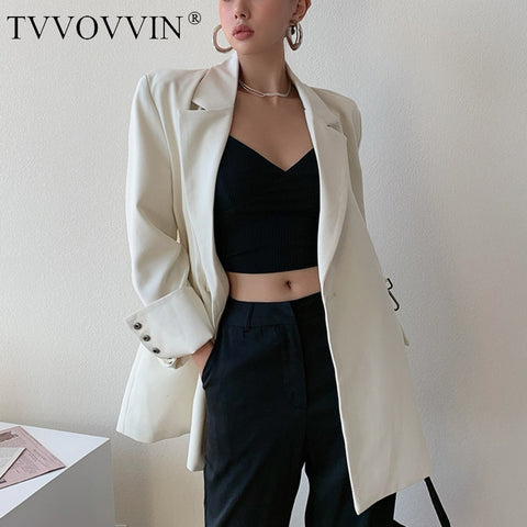 TVVOVVIN Simple Blazers Street Coat Metal Buckle Suit Vertical Loose Casual Suit Autumn Jacket White For Women 2022 O7Y0