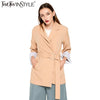 2022 Autumn Women's Blazer Coat Long Sleeve Lace up Coat Tops Female Casual Black Blazers Large Size Korean Fashion