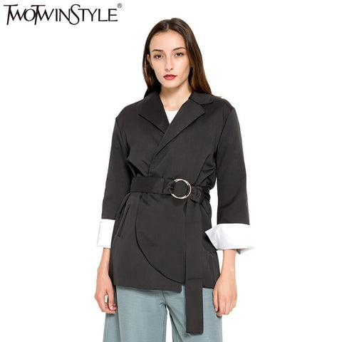 2022 Autumn Women's Blazer Coat Long Sleeve Lace up Coat Tops Female Casual Black Blazers Large Size Korean Fashion