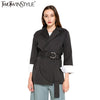 2022 Autumn Women's Blazer Coat Long Sleeve Lace up Coat Tops Female Casual Black Blazers Large Size Korean Fashion