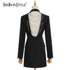 TWOTWINSTYLE Backless Chain Black Blazers Buttons Sexy Slim Notched Long Sleeve Coats Female 2023 Spring Women Clothing