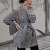 Belt Blazer Female Plaid V Neck Split Flare Sleeve High Waist Double Breasted Coat For Women Spring Fashion