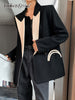 TWOTWINSTYLE Black Blazers For Women Notched Long Sleeve Loose Patchwork Pocket Temperament Blazer Females Autumn Clothing New