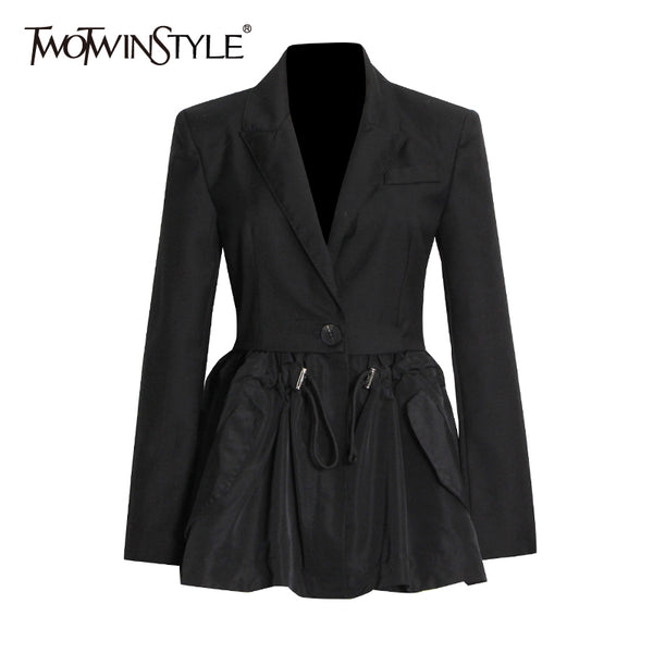 TWOTWINSTYLE Black OL Style Blazers For Females Notched Long Sleeve Solid Minimalist Casual Blazer 2023 Autumn Clothing