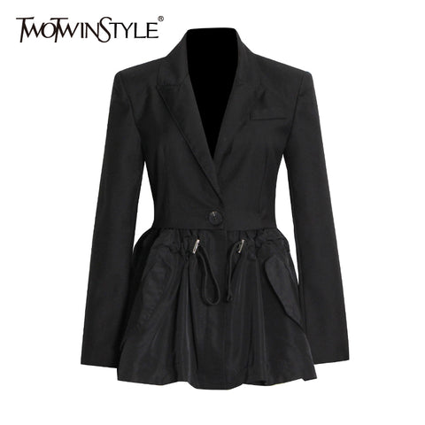 TWOTWINSTYLE Black OL Style Blazers For Females Notched Long Sleeve Solid Minimalist Casual Blazer 2023 Autumn Clothing