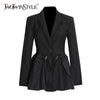 TWOTWINSTYLE Black OL Style Blazers For Females Notched Long Sleeve Solid Minimalist Casual Blazer 2023 Autumn Clothing