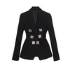 TWOTWINSTYLE Black Patchwork Diamond Blazer For Women Notched Long Sleeve Tunic Casual Blazers Female Clothing 2023