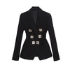TWOTWINSTYLE Black Patchwork Diamond Blazer For Women Notched Long Sleeve Tunic Casual Blazers Female Clothing 2022