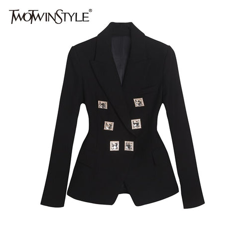 TWOTWINSTYLE Black Patchwork Diamond Blazer For Women Notched Long Sleeve Tunic Casual Blazers Female Clothing 2022