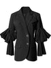 TWOTWINSTYLE Black Patchwork Ruffle Blazer For Women Notched Long Sleeve Korean Casual Blazers Female Clothing 2023