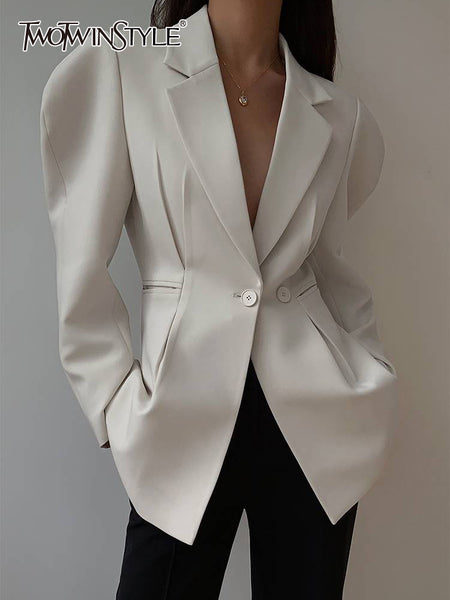 TWOTWINSTYLE Black Spring Blazer For Women Notched Collar Long Sleeve Slim Solid Minimalist Blazers Female Clothing 2023