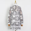 TWOTWINSTYLE Blue Elegant Print Dress For Women V Neck Lantern Long Sleeve High Waist Mini Dresses Female Spring Clothes