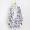 TWOTWINSTYLE Blue Elegant Print Dress For Women V Neck Lantern Long Sleeve High Waist Mini Dresses Female Spring Clothes